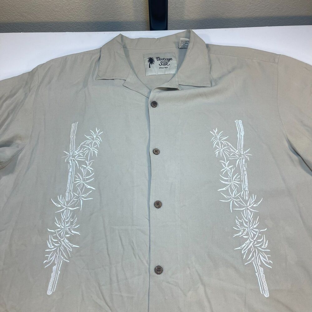 VINTAE SILK 100% Silk Bahama Style Embroidered Bamboo SHIRT Sz Mens XL